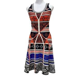 Diane von Furstenberg DVF ilsa Desert‎ Bands Geometric Fit & Flare Dress Size M